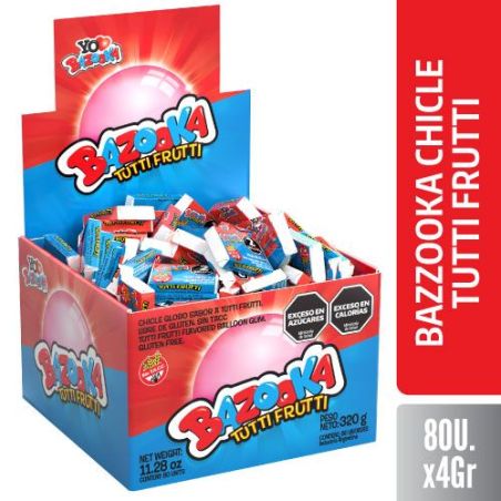 BAZZOOKA CHICLE SABOR TUTTI FRUTTI 80 X 4 GR