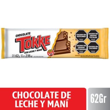 TOKKE CHOCOLATE DE LECHE Y MANÍ X 62 GR