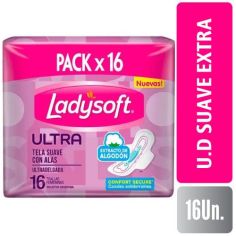 LADYSOFT TOALLITA FEMENINA U.D SUAVE EXTRA ALGODÓN X 16 UNI
