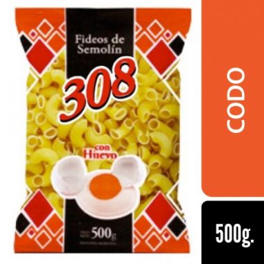 308 Fideo Huevo Codo 500gr