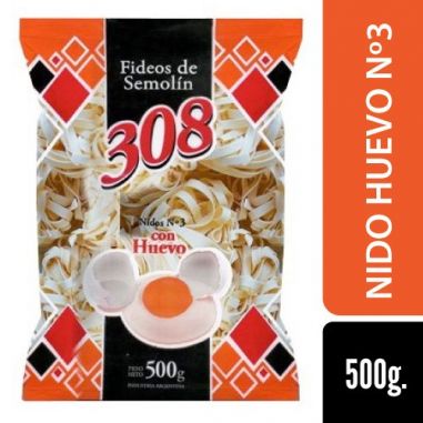 308 Fideo Huevo Nido Nº3 500gr